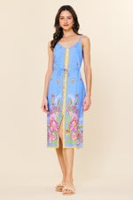 BORDER PRINT MIDI CAMI DRESS- CHAMBRAY BLUE