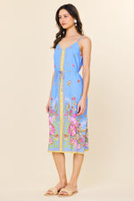 BORDER PRINT MIDI CAMI DRESS- CHAMBRAY BLUE