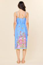 BORDER PRINT MIDI CAMI DRESS- CHAMBRAY BLUE