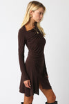 SELAH DRAPE DRESS- BROWN