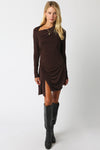 SELAH DRAPE DRESS- BROWN