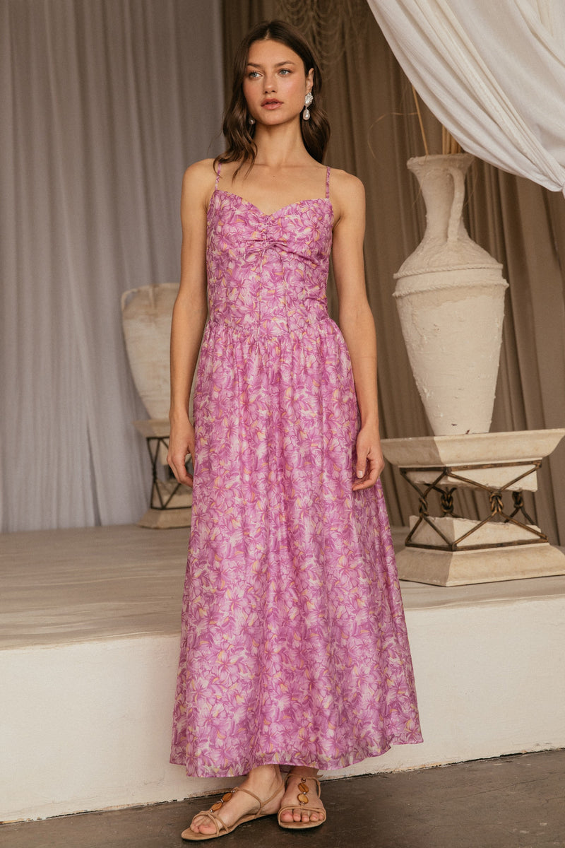 SWEETHEART TROPICAL FLORAL MAXI DRESS- LILAC