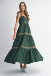 EMBROIDERED TIERED MAXI DRESS- HUNTER