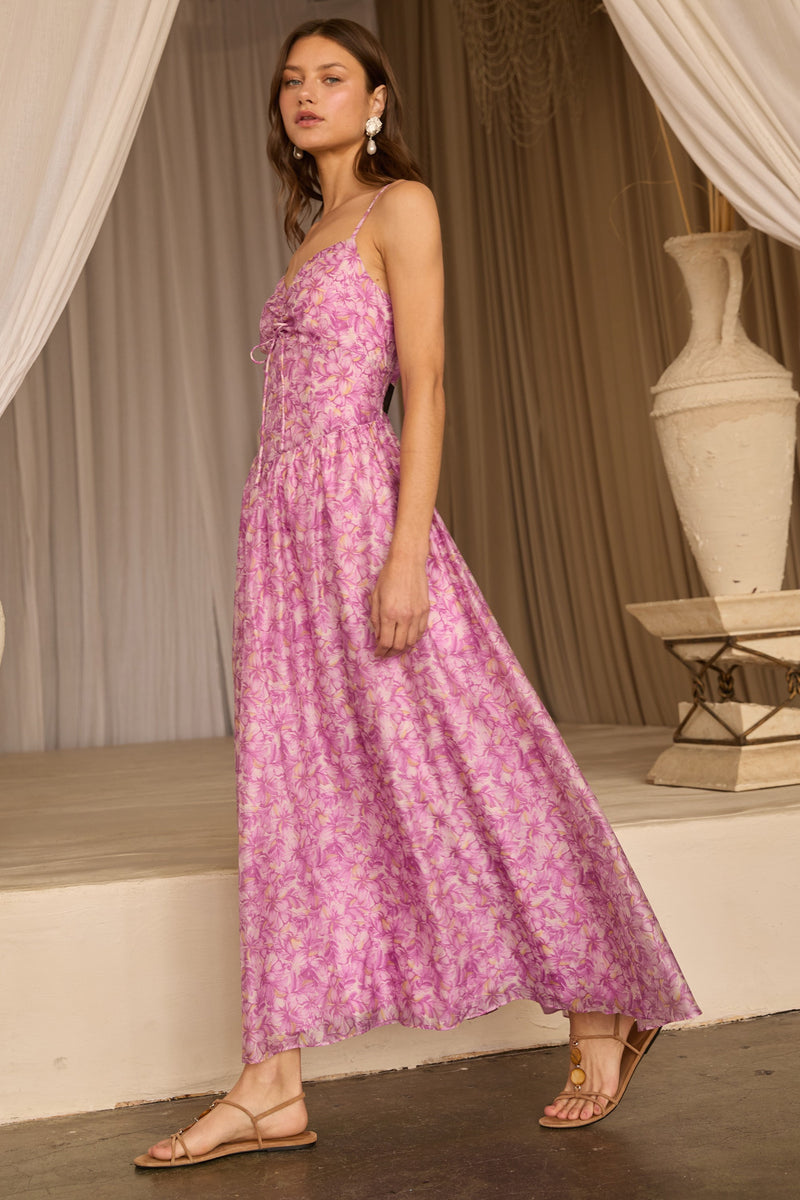 SWEETHEART TROPICAL FLORAL MAXI DRESS- LILAC