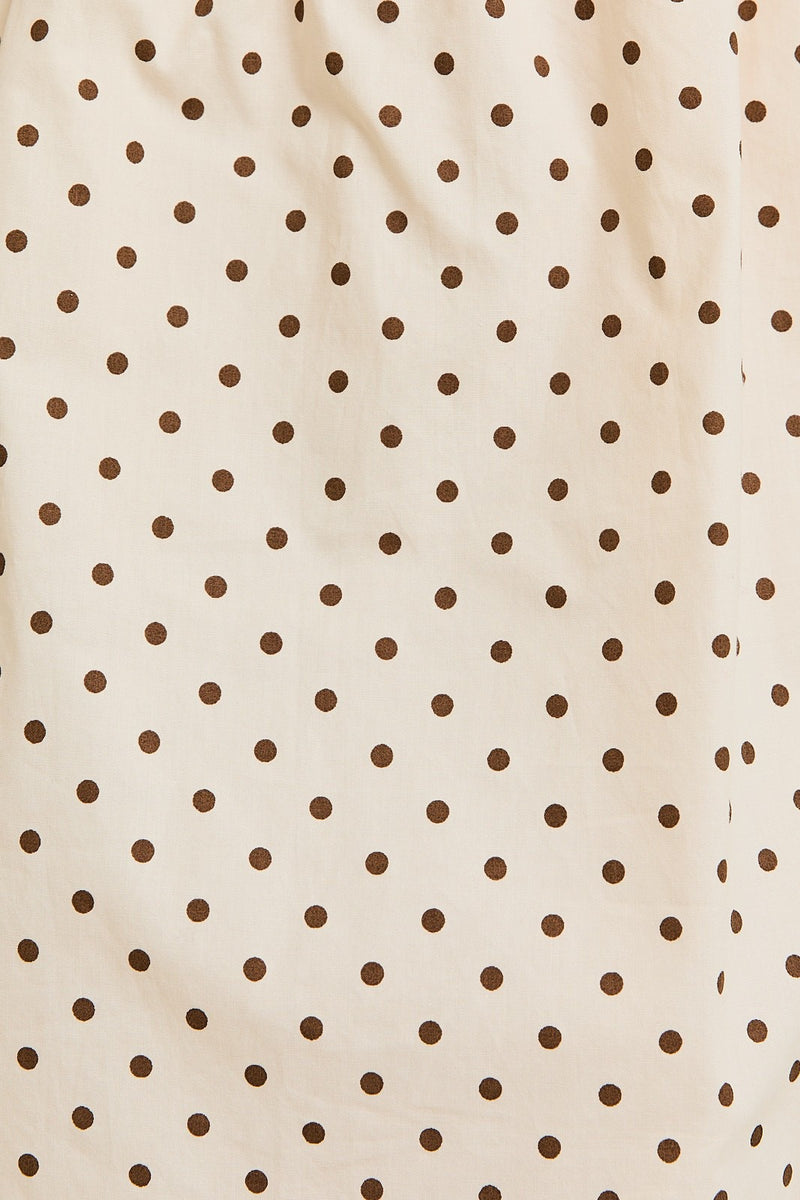 DOTTED MIDI CAMI DRESS- BROWN/CREAM
