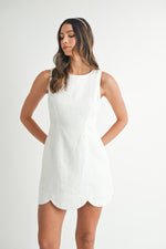 LINEN SCALLOPED MINI DRESS- WHITE