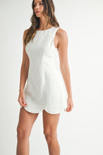 LINEN SCALLOPED MINI DRESS- WHITE
