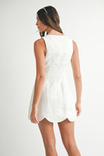 LINEN SCALLOPED MINI DRESS- WHITE