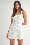 FLORAL EMBROIDERY MINI DRESS- WHITE