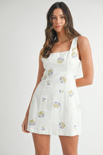 FLORAL EMBROIDERY MINI DRESS- WHITE