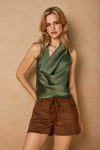 SATIN HALTER TOP- GREEN TEA