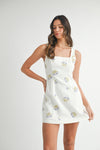 FLORAL EMBROIDERY MINI DRESS- WHITE