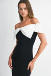 KNIT CONTRAST BOW DRESS- BLACK/WHITE