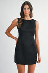 LUXE BOW BACK MINI DRESS- BLACK