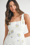 FLORAL EMBROIDERY MINI DRESS- WHITE