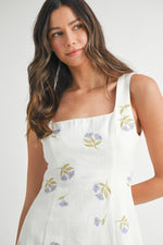 FLORAL EMBROIDERY MINI DRESS- WHITE