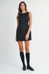 LUXE BOW BACK MINI DRESS- BLACK