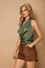 SATIN HALTER TOP- GREEN TEA