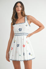 EMBROIDERED EYELET MINI DRESS- WHITE