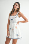 EMBROIDERED EYELET MINI DRESS- WHITE