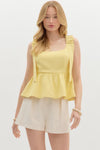 BOW SHOULDER PEPLUM TOP- YELLOW