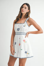 EMBROIDERED EYELET MINI DRESS- WHITE
