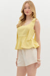 BOW SHOULDER PEPLUM TOP- YELLOW