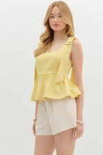 BOW SHOULDER PEPLUM TOP- YELLOW