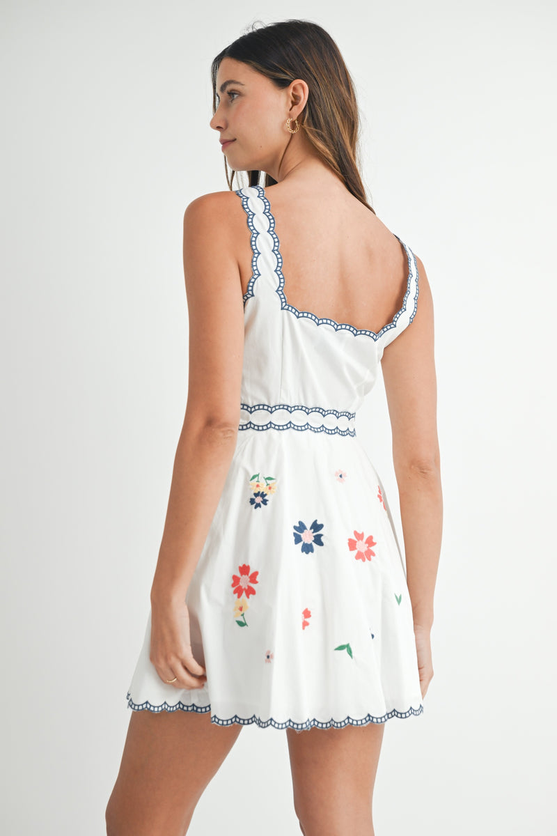 EMBROIDERED EYELET MINI DRESS- WHITE