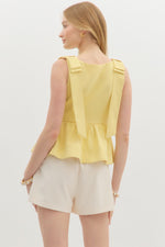 BOW SHOULDER PEPLUM TOP- YELLOW