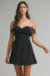 OFF SHOULDER SWEETHEART MINI DRESS- BLACK