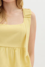BOW SHOULDER PEPLUM TOP- YELLOW
