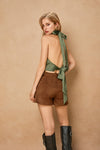 SATIN HALTER TOP- GREEN TEA