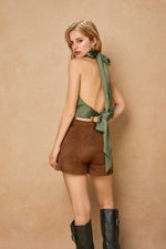 SATIN HALTER TOP- GREEN TEA