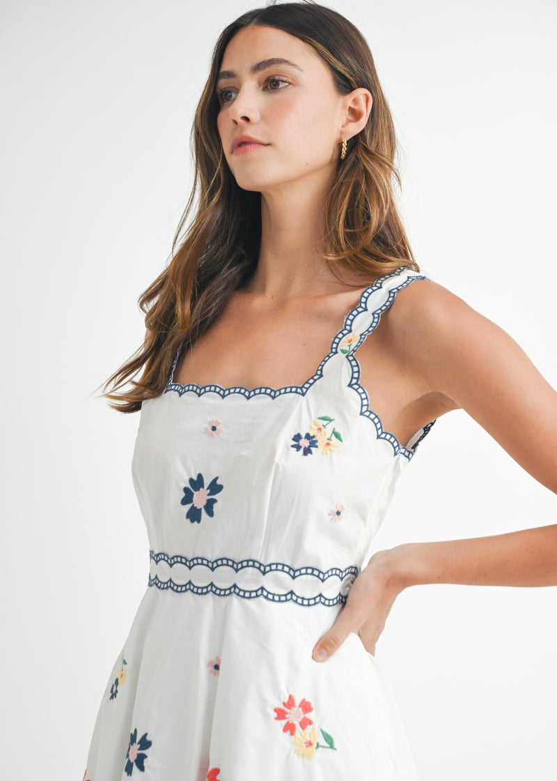 EMBROIDERED EYELET MINI DRESS- WHITE