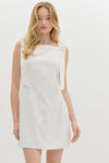 BOW SHOULDER MINI DRESS- WHITE