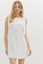 BOW SHOULDER MINI DRESS- WHITE
