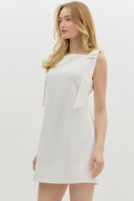 BOW SHOULDER MINI DRESS- WHITE