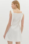 BOW SHOULDER MINI DRESS- WHITE