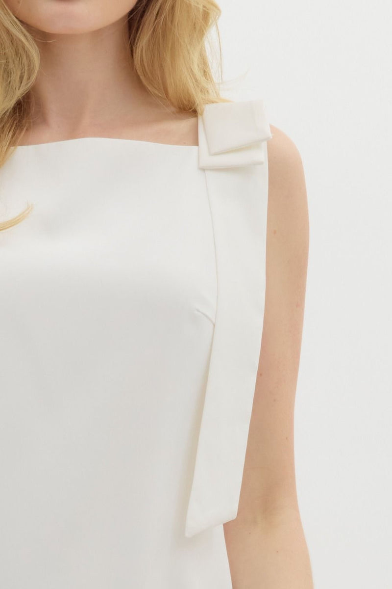 BOW SHOULDER MINI DRESS- WHITE