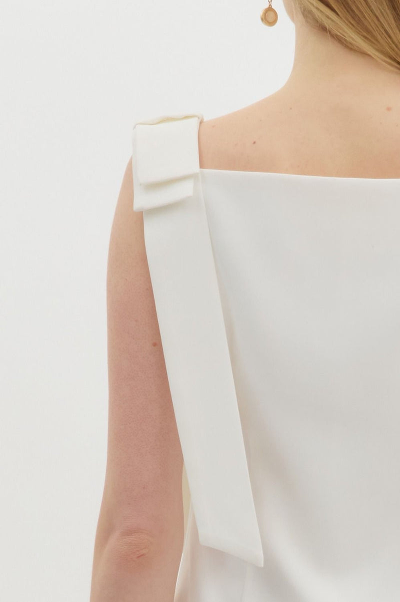 BOW SHOULDER MINI DRESS- WHITE