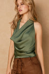SATIN HALTER TOP- GREEN TEA