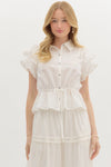 RUFFLED FLUTTER SLV TOP- WHITE