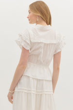RUFFLED FLUTTER SLV TOP- WHITE