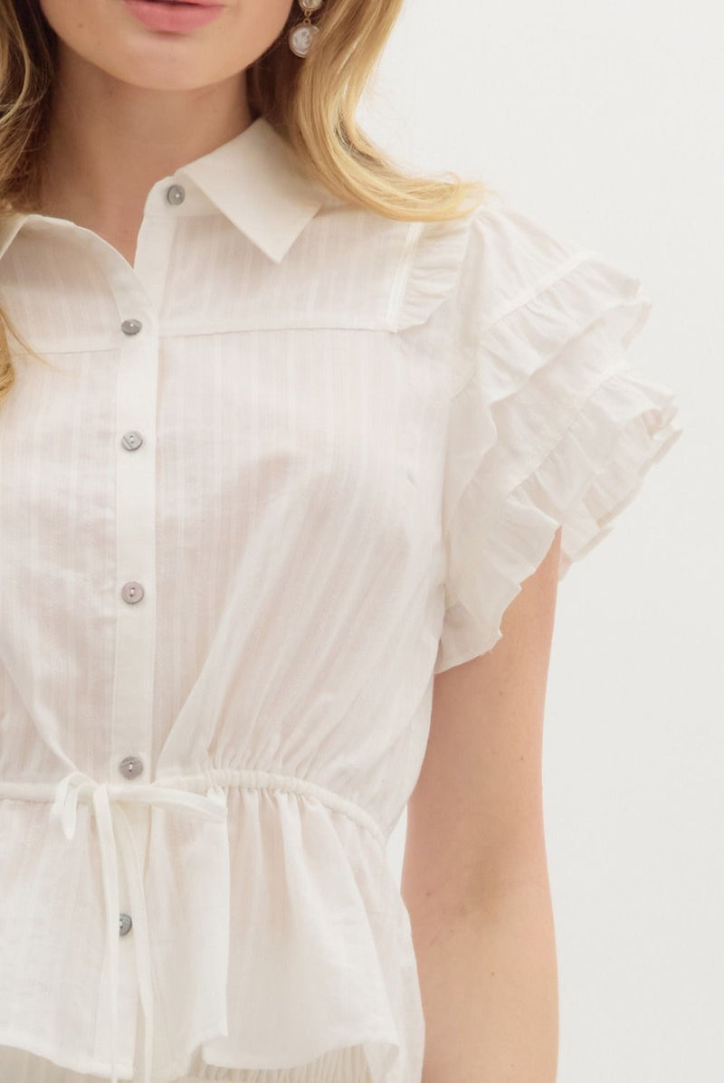 RUFFLED FLUTTER SLV TOP- WHITE