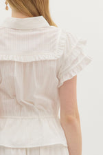 RUFFLED FLUTTER SLV TOP- WHITE