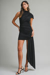 ONE SHOULDER SIDE TAIL MINI- BLACK