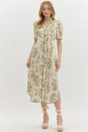 PAISLEY MIDI SCALLOPED DRESS- OLIVE