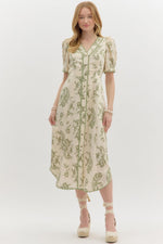 PAISLEY MIDI SCALLOPED DRESS- OLIVE