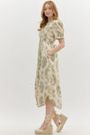 PAISLEY MIDI SCALLOPED DRESS- OLIVE